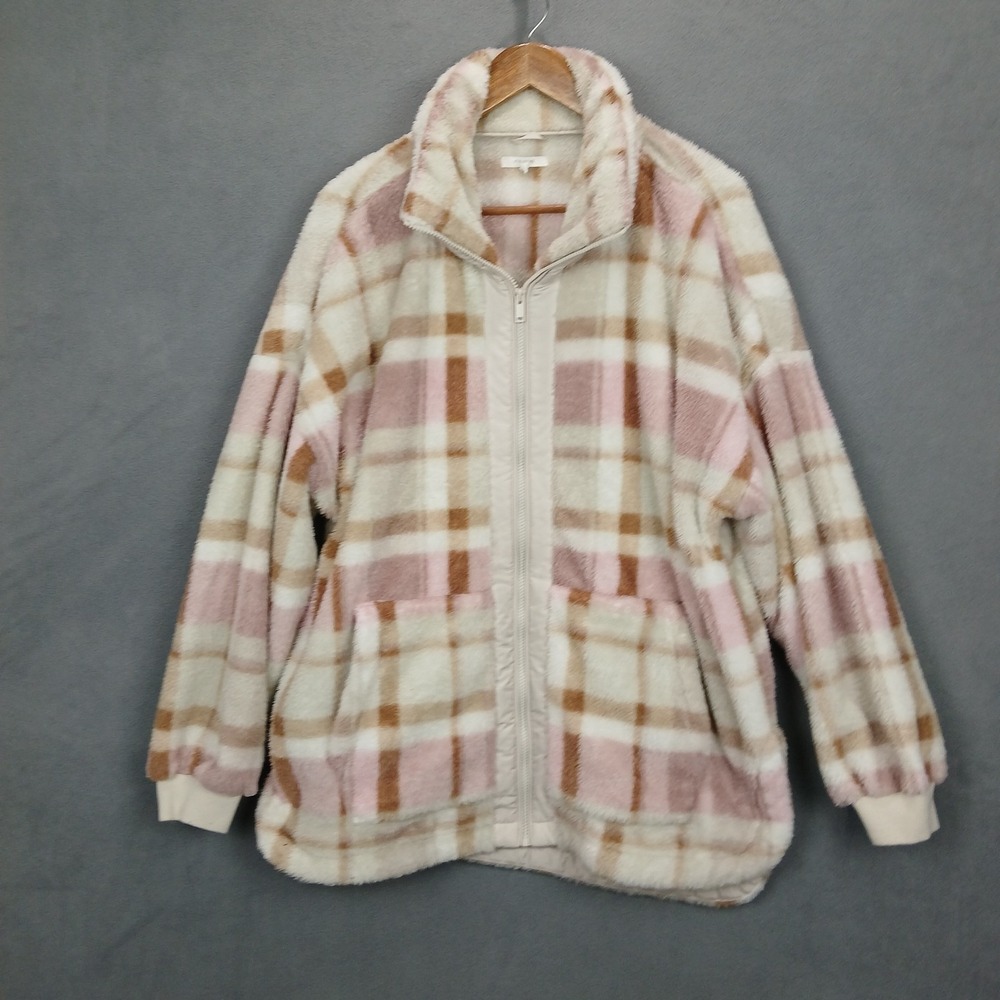 Maurices Sherpa Fleece Jacket Womens XL Multicolor Plaid‎ Full Zip Outerwear